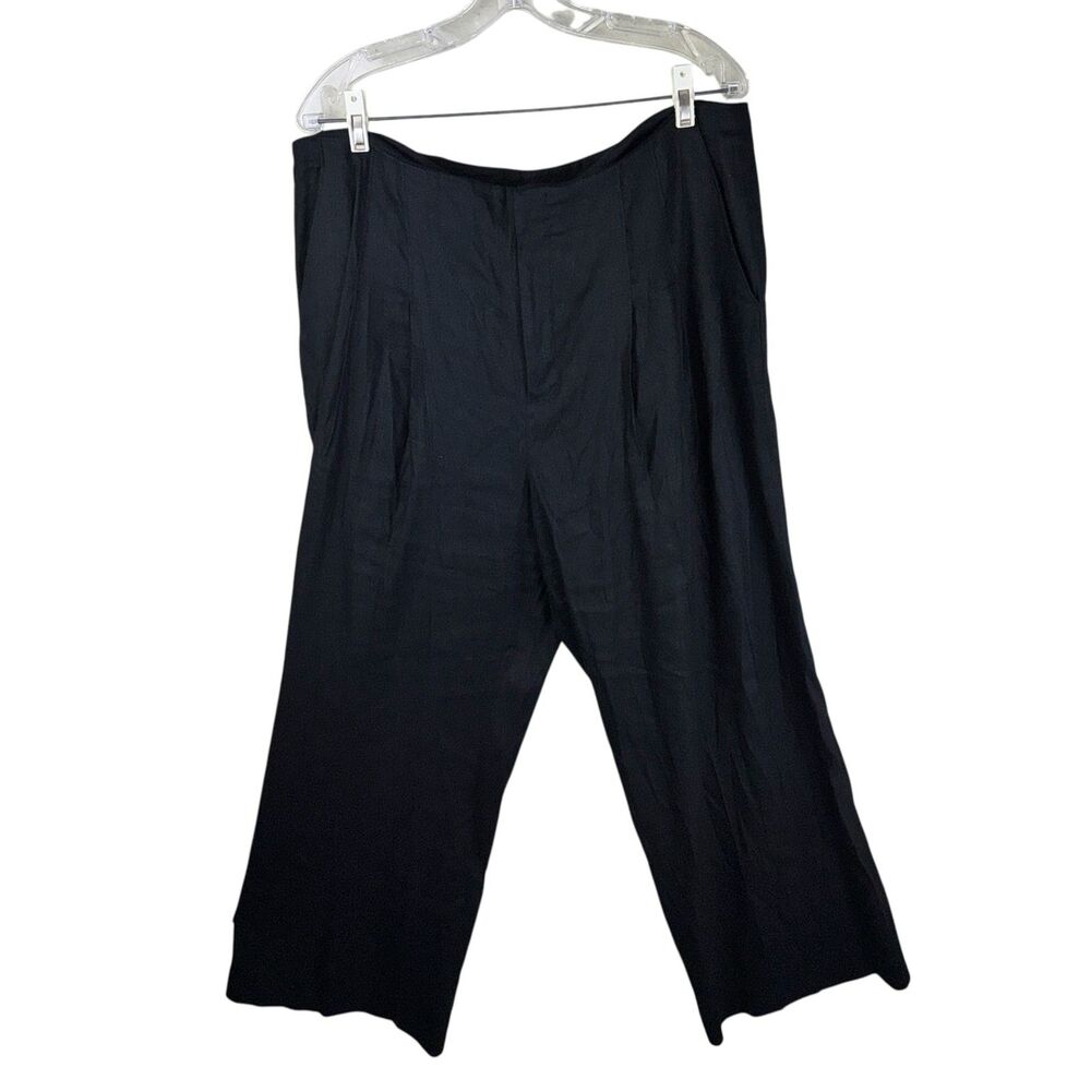 Antonio Melani Pants Womens 16 Black Linen Wide Leg Pleated Dress Trouser
